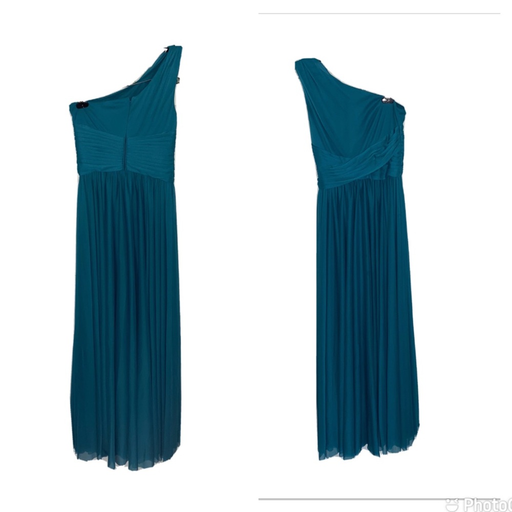 Bridesmaid one shoulder teal dress
